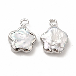 バロック天然ケシパールコネクターチャーム  花のリンク  真鍮の二重ループ付き  プラチナ  14~15x11~12x3~5mm  穴：1.8mm&nbsp;PEAR-P004-22A-P01