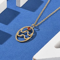 304 ステンレススチール キュービックジルコニア 十二星座 ルーンペンダント アズキチェーンネックレス 女性用  18KGP本金メッキ  水瓶座  17.83インチ（45.3cm）&nbsp;NJEW-B121-02G-11
