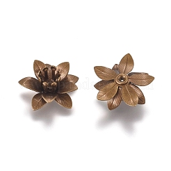 3D真鍮ビーズキャップ  花  マルチ花弁  アンティークブロンズ  トレイ：5mm  16x6.5mm  穴：0.8mm&nbsp;KK-G368-04AB