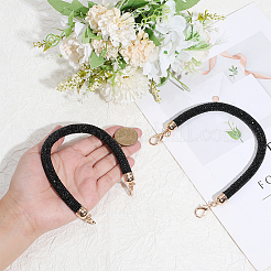 2Pcs Round Jet Rhinestone Synthetic Rubber Cord Bag Handles&nbsp;DIY-PH0035-49G