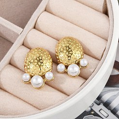 イオンプレーティング（IP）304ステンレススチールオーバルスタッドピアス  女性用プラスチック模造真珠付き  ゴールドカラー  22x15mm&nbsp;EJEW-A119-04G