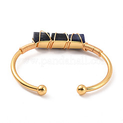 Natural Sodalite Triple Column Beaded Open Cuff Bangle&nbsp;BJEW-E377-01G-09