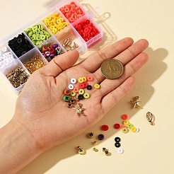 DIYジュエリー作成キット  幾何学手作りのポリマー粘土とプラスチックとアクリルビーズを含む  ヒトデと貝殻のプラスチックペンダントと伸縮性のあるクリスタルスレッド  ミックスカラー  ビーズ：855~860個/セット&nbsp;DIY-YW0002-82