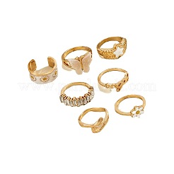 合金、アクリル、ラインストーンエナメル指輪7個  ゴールドカラー  花/蝶/星  ホワイト  内径：16mm＆17mm&nbsp;FS-WG81463-01