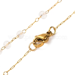 Ion Plating(IP) Crucifix Cross 304 Stainless Steel Rosary Bead Necklaces&nbsp;NJEW-M075-04G-01