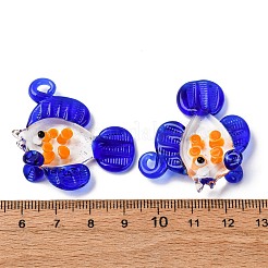 手作りランプワークペンダント  魚のチャーム  オレンジ  34~40x35~47x12mm  穴：3x3.5mm.&nbsp;LAMP-Z013-01C