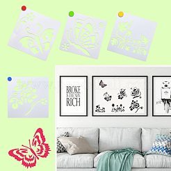 2Sets Square with Floral & Butterfly Pattern PET Drawing Stencil&nbsp;DIY-CW0001-12