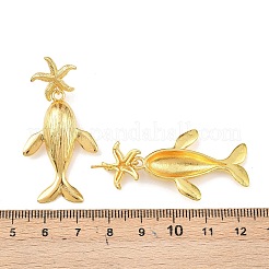 海をテーマにした真鍮製のダングルスタッドピアス  ラックめっき  長持ちメッキ  カドミウムフリー＆鉛フリー  18KGP本金メッキ  イルカ  47.5x23.5mm&nbsp;EJEW-F400-04A-G