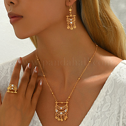 Ethnic Style Brass Micro Pave Clear Cubic Zirconia Hollow Moon Earrings & Necklaces & Rings Sets for Women&nbsp;XQ9083