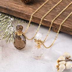 天然宝石の香水瓶ペンダントネックレス  ステンレススチールアズキチェーンとプラスチックドロッパー付き  ボトル  ゴールドカラー  20.3インチ（51.7cm）  ボトル容量：0.15~0.3ml（0.005~0.01液量オンス）&nbsp;NJEW-F251-11G