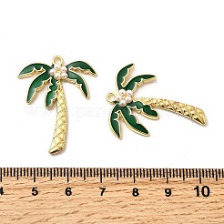合金グリーンエナメルペンダント  プラスチックパールビーズ付き  ゴールドカラー  ココヤシの木  31.5x24.5x3mm  穴：1.6mm&nbsp;FIND-I051-02G-01
