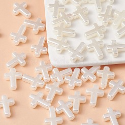 ABSプラスチックパール調ビーズ  クロス  乳白色  15.5x12x4.5mm  穴：2mm&nbsp;OACR-YW0001-71