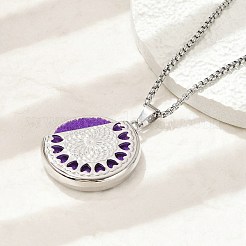 316 Surgical Stainless Steel Aromatherapy Diffuser Perfume Hollow Flat Round Pendant Box Chain Necklaces&nbsp;NJEW-R016-01P-01