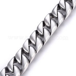 変色しにくい304ステンレススチールカーブチェーンブレスレット  カニカン付き  ステンレス鋼色  8-5/8インチ（22cm）  15x6mm&nbsp;BJEW-E346-14A-P