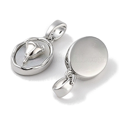 Brass Pave Natural Shell Oval with Rose Charms&nbsp;KK-C051-20P