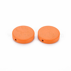 天然木製ビーズ  染め  フラットラウンド  ダークオレンジ  20x5mm  穴：1.4mm&nbsp;WOOD-S045-036B-03