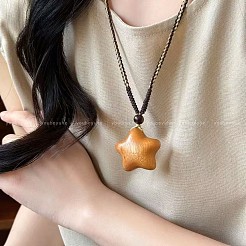 Wood Pendant Adjustable Cotton Cord Long Necklaces for Women&nbsp;WG65FA5-03