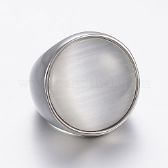 304ステンレススチールワイドバンドリング  猫の目で  オーバル  ステンレス鋼色  サイズ7  17mm&nbsp;RJEW-H125-82P-17mm