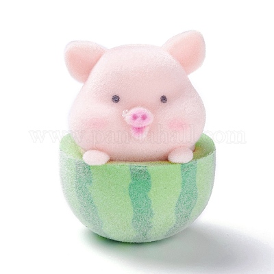Flocky Resin Miniature Pig Figurines, Watermelon Piggy Animals Ornament, for Home Desk Garden Bonsai Landscape Decoration, Misty Rose, 38x28.5x28.5mm(