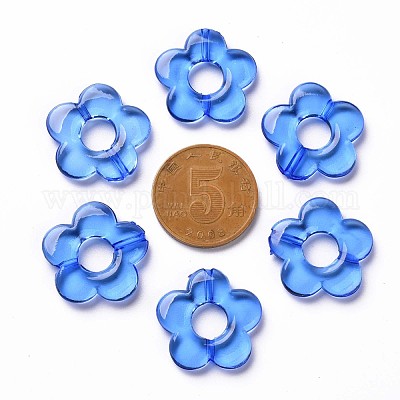 透明なアクリルビーズフレーム  花  ブルー  19x20x3.5mm  穴：1.6mm  内径：6.5mm  約632個/500g&nbsp;TACR-S154-29B-86-1