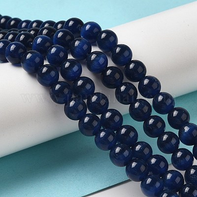 キャッツアイビーズ  ラウンド  ダークブルー  8mm  穴：1mm  約14~14.5インチ/連  約48~50個/連&nbsp;CER8mm26-1