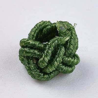 ポリエステルファブリックビーズ  ラウンド  濃い緑  6.5x4.5mm  穴：4mm&nbsp;WOVE-K001-A08-1