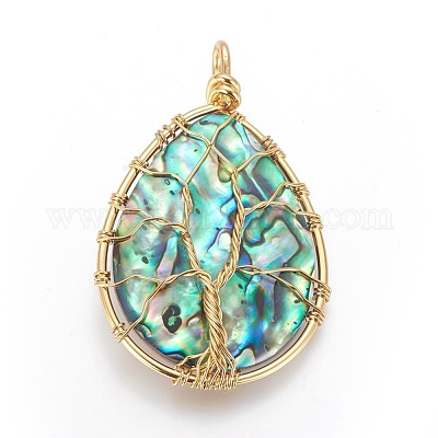 Abalone Shell/Paua ShellWire Wrapped Big Pendants&nbsp;SSHEL-L008-58-1