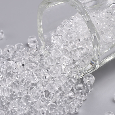 ガラスシードビーズ  トランスペアレント  ラウンド  ホワイト  6/0  4mm  穴：1.5mm  約1000個/100g&nbsp;X1-SEED-A004-4mm-1-1