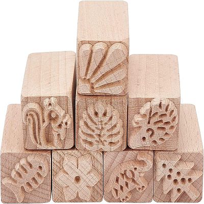 木の切手  長方形  混合模様  50x20x20mm  8模様  1個/模様  8個/セット&nbsp;DIY-OC0003-85-1