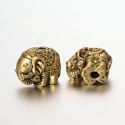 象の合金ビーズ  アンティーク黄金  9.5x11.5x7.5mm  穴：2mm&nbsp;PALLOY-L161-03AG-1