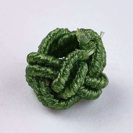 ポリエステルファブリックビーズ  ラウンド  濃い緑  6.5x4.5mm  穴：4mm&nbsp;WOVE-K001-A08-1