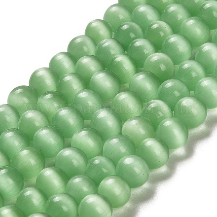 キャッツアイビーズ  ラウンド  薄緑  8mm  穴：1mm  約14~14.5インチ/連  約48~50個/連&nbsp;CER8mm25-1