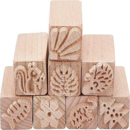 木の切手  長方形  混合模様  50x20x20mm  8模様  1個/模様  8個/セット&nbsp;DIY-OC0003-85-1