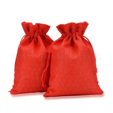 Polyester Imitation Burlap Packing Pouches Drawstring Bags ABAG-R004-18x13cm-01-1