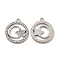 Alloy Crystal Rhinestone Pendants, Flat Round with Moon & Star Pattern Charm, Platinum, 23x20x2mm, Hole: 1.8mm