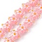 Transparent Glass Beads Strands, Hand Painted Beads, with Enamel, Star with Sakura Pattern, Pink, 13x13.5x6~7mm, Hole: 1mm, about 33pcs/strand, 14.72 inch(37.4cm)