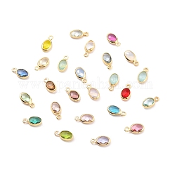 Eco-Friendly Brass with Glass Pendants,  Long-Lasting Plated, Lead Free & Cadmium Free & Nickel Free, Oval, Real 18K Gold Plated, Mixed Color, 9x4.5x2mm, Hole: 1.2mm