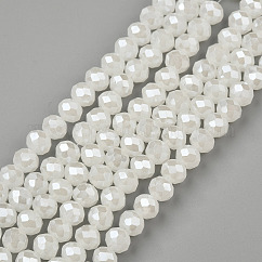Electroplate Glass Beads Strands, Imitation Jade Beads, Pearl Luster Plated, Faceted, Rondelle, Creamy White, 4x3mm, Hole: 0.8~1mm, about 105~110pcs/strand, 38~39cm