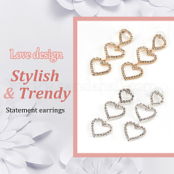2 Pairs 2 Colors Crystal Rhinestone Triple Hollow Heart Dangle Stud Earrings with 925 Sterling Silver Pins&nbsp;EJEW-AN0001-22