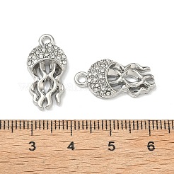 合金クリスタルラインストーンペンダント  海をテーマにしたチャーム  プラチナ  クラゲ  21x10.5x3.5mm  穴：1.8mm&nbsp;X-FIND-G108-04B-P