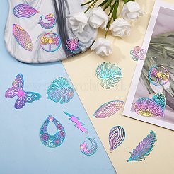 24Pcs 12 Style 201 Stainless Steel Filigree Pendants&nbsp;STAS-SZ0001-78