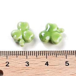 釉薬をかけた磁器ビーズ  光沢のあるセラミックビーズ  クローバー  芝生の緑  13x12x5.5mm  穴：2mm  2個/セット。&nbsp;X-PORC-O005-08