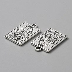 合金のチベット風チャーム  アンティークシルバー  タロット模様の長方形  アンティークシルバー  23x14x1.5mm  穴：1.8mm&nbsp;FIND-WH0114-27B