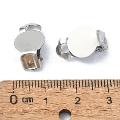 変色しにくい304ステンレススチールのクリップ式イヤリング金具  フラットラウンドイヤリングのセッティング  カン付き  ステンレス鋼色  22x12x9mm  穴：3mm&nbsp;LS-STAS-Q318-05P