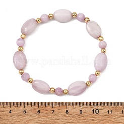 Natural Kunzite & Brass Beaded Strtetch Bracelets for Women&nbsp;BJEW-JB14124-01