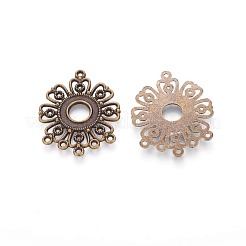 チベットスタイル合金コネクタカボションのセッティング  鉛フリー及びカドミウムフリー  花  アンティークブロンズ  長さ35.5mm  29 mm幅  厚さ1.5mm  穴：1.5mm&nbsp;X-EA541Y-AB
