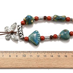 Ethnic Style Alloy & Porcelain Ceramic Beads Butterfly Pendant Tassel Y Necklaces&nbsp;NJEW-D308-01B