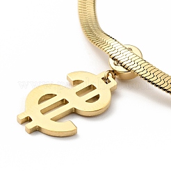 Crystal Rhinestone Dollar Sign Pendant Necklace with Herringbone Chains&nbsp;NJEW-I116-03G
