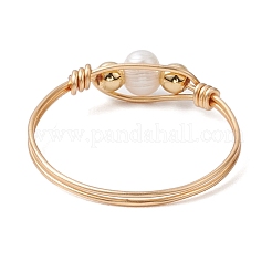 Copper Wire Wrapped Natural Cultured Freshwater Pearl Beads Finger Rings for Women&nbsp;RJEW-JR00775-01