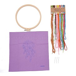 羽模様刺繍キット付きDIY織りネット/ウェブ  模造竹フレームを含む  鉄製ピン  布  カラフルな糸  パールピンク  213x201x9.5mm  内径：183mm&nbsp;DIY-O021-17B